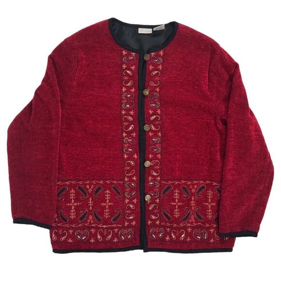 Vintage 90s Red Paisley Embroidered Fairy Grunge Bohemian Oversized Jacket / L - Picture 6 of 7